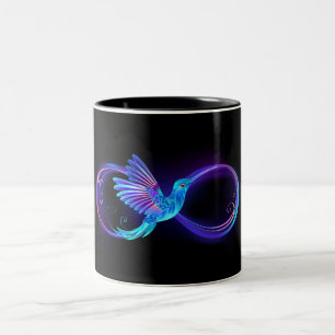 Neon Infinity Symbol with Glowing Hummingbird Two-Tone Coffee Mug