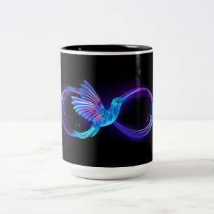 Neon Infinity Symbol with Glowing Hummingbird Two-Tone Coffee Mug