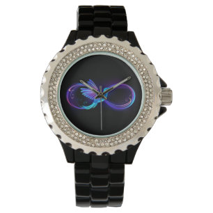 Neon Infinity Symbol with Glowing Hummingbird Watch