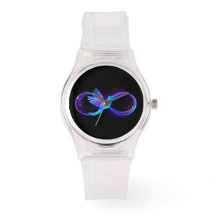 Neon Infinity Symbol with Glowing Hummingbird Watch