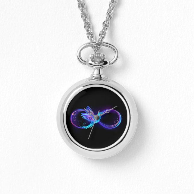 Neon Infinity Symbol with Glowing Hummingbird Watch (Front)