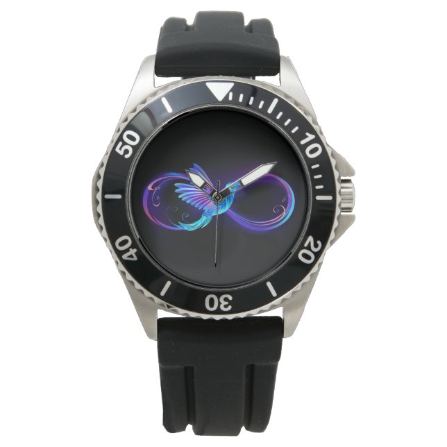 Neon Infinity Symbol with Glowing Hummingbird Watch (Front)