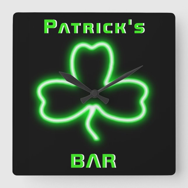 Neon Irish Pub Bar Sign Clock Shamrock Beer Named (Front)