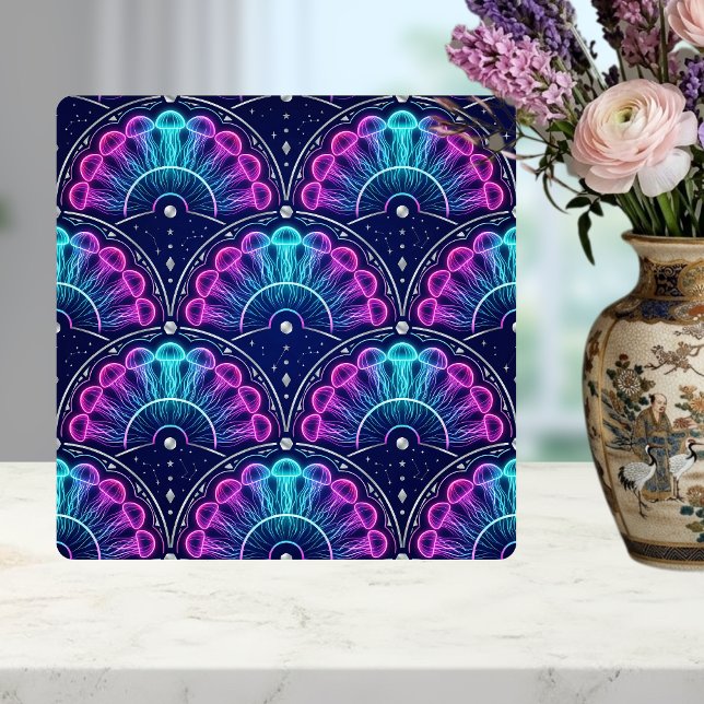 Neon Jellyfish Art Deco Fan Pink Blue Tile (Creator Uploaded)