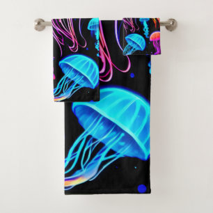 Neon Jellyfish Bath Towel Set