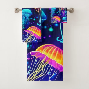 Neon Jellyfish Dreams Bath Towel Set