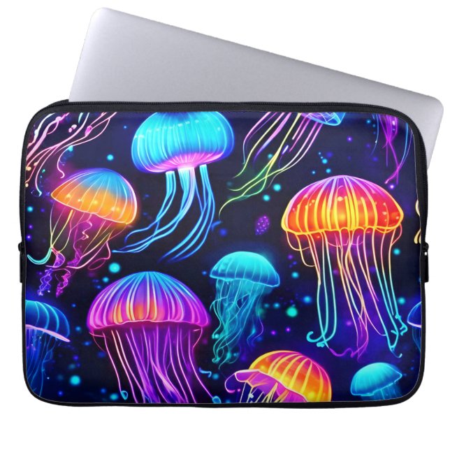Neon Jellyfish Dreams Laptop Sleeve (Front)