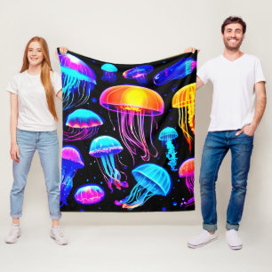 Neon Jellyfish Fleece Blanket