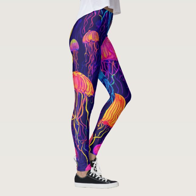Neon Jellyfish: Futuristic AI-Generated Leggings  (Right)