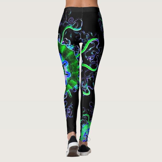 Neon Jellyfish Mandala Yoga Pants Running (Back)
