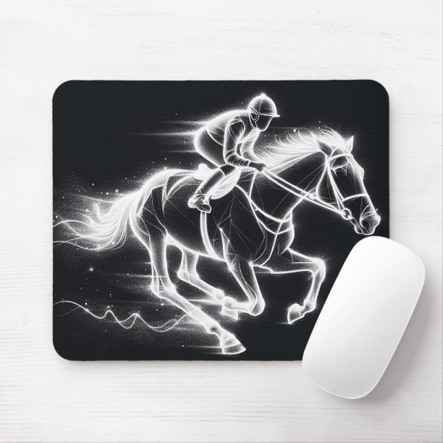 Neon Jockey On a Galloping Horse Mouse Mat (With Mouse)