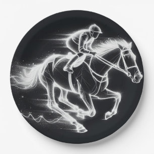 Neon Jockey On a Galloping Horse Paper Plate