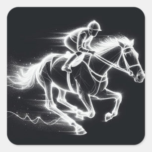 Neon Jockey On a Galloping Horse Square Sticker