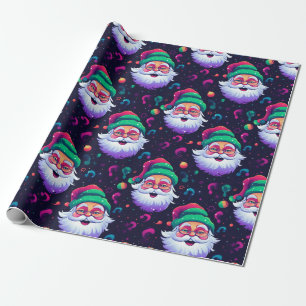 Neon Joyful Santa Pattern Wrapping Paper
