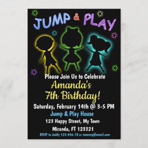 Neon Jump and Play birthday invitation