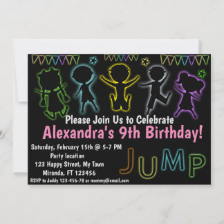 Neon Jump birthday invitation