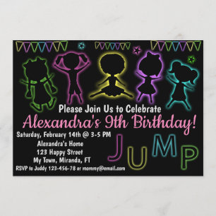 Neon Jump birthday invitation