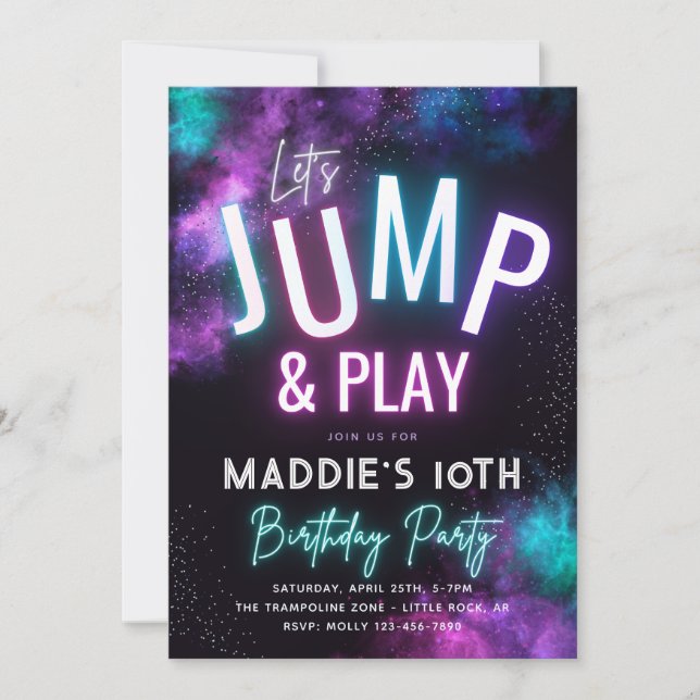 Neon Jump Invitation | Trampoline Party (Front)