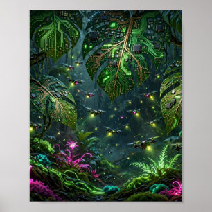 Neon Jungle — AI Rainforest Tech Fusion Art Poster