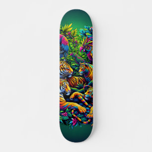 Neon Jungle Animals Psychedelic Colourful Bold Art Skateboard