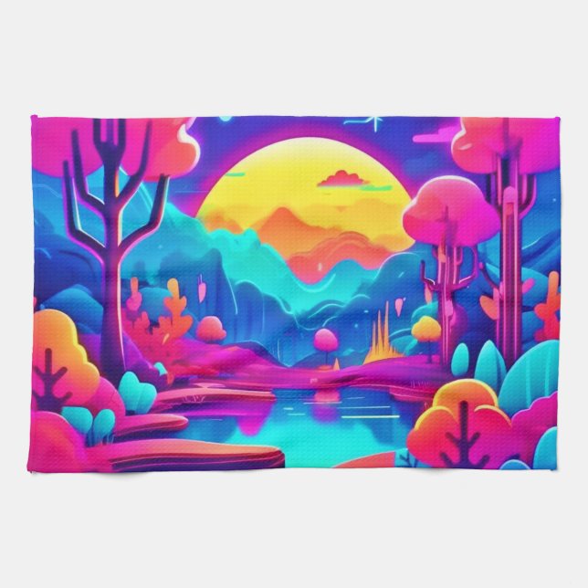 Neon Jungle Dream Art Tea Towel (Horizontal)