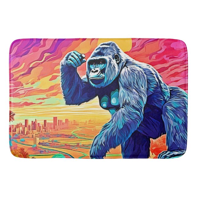 Neon Jungle Gorilla Urban Fantasy Bath Mat (Front)