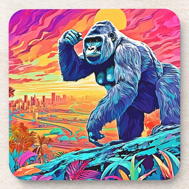 Neon Jungle Gorilla Urban Fantasy Coaster (Front)