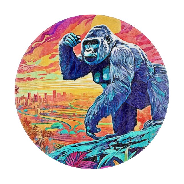 Neon Jungle Gorilla Urban Fantasy Cutting Board (Front)