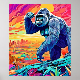Neon Jungle Gorilla Urban Fantasy Poster