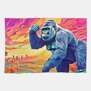 Neon Jungle Gorilla Urban Fantasy Tea Towel