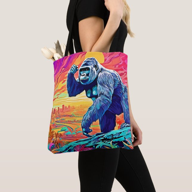 Neon Jungle Gorilla Urban Fantasy Tote Bag (Close Up)
