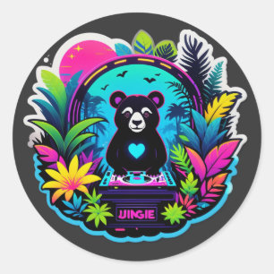 Neon Jungle Panda DJ Classic Round Sticker
