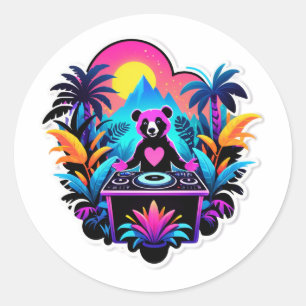 Neon Jungle Panda DJ Classic Round Sticker
