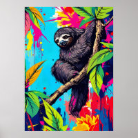 Neon Jungle Sloth – Colour Splash Animal Art