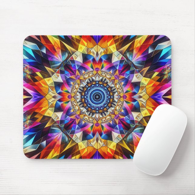 Neon Kaleidoscope Design Mouse Mat (With Mouse)