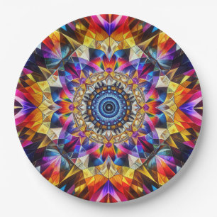 Neon Kaleidoscope Design Paper Plate