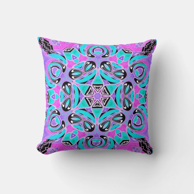 Neon kaleidoscope , mandala cushion (Front)