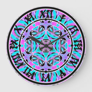 Neon kaleidoscope , mandala large clock