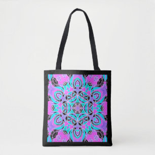 Neon kaleidoscope , mandala tote bag