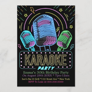 Neon Karaoke Birthday Party Invitation