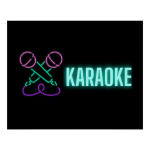 Neon Karaoke Mics and Text Poster