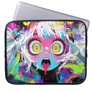 Neon Kawaii Shockwave: Psychedelic Anime Girl Laptop Sleeve