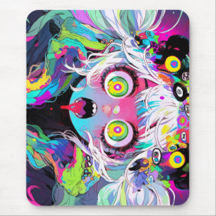 Neon Kawaii Shockwave: Psychedelic Anime Girl Mouse Mat