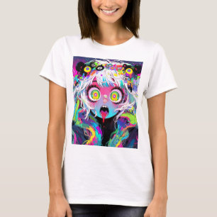 Neon Kawaii Shockwave: Psychedelic Anime Girl T-Shirt