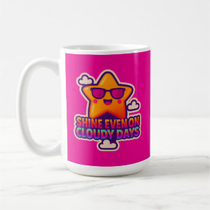 Neon Kawaii Star – “Shine Even on Cloudy Days” Coffee Mug