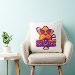 Neon Kawaii Star – “Shine Even on Cloudy Days” Cushion