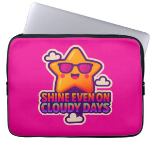 Neon Kawaii Star – “Shine Even on Cloudy Days” Laptop Sleeve