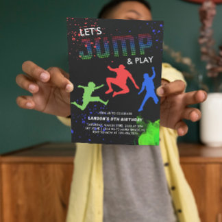 Neon Kids Trampoline Park Birthday Party Invitation