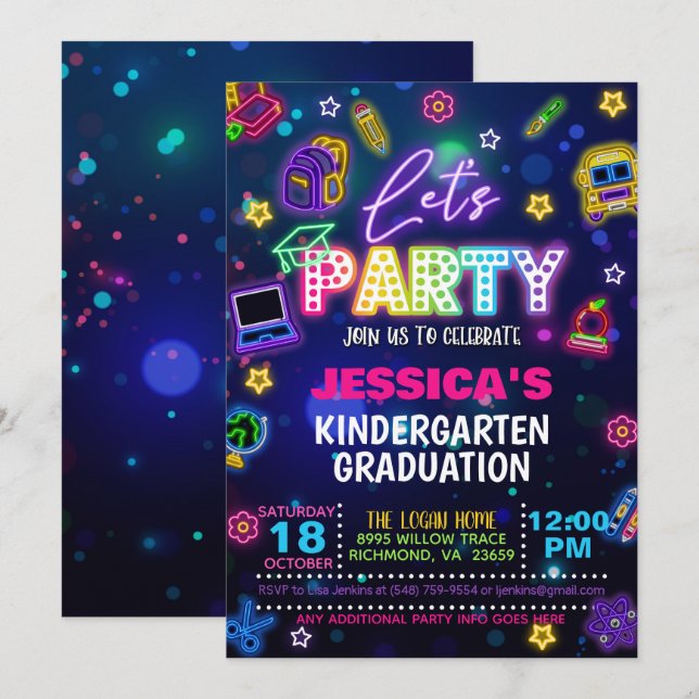 Neon Kindergarten/PreK/Preschool Graduation Invitation (Front/Back)