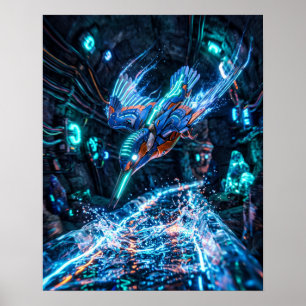 Neon Kingfisher Voltage Stream Print